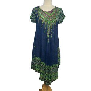 Exist Bohemian Asymmetrical Hem Dress L/XL Blue Green New